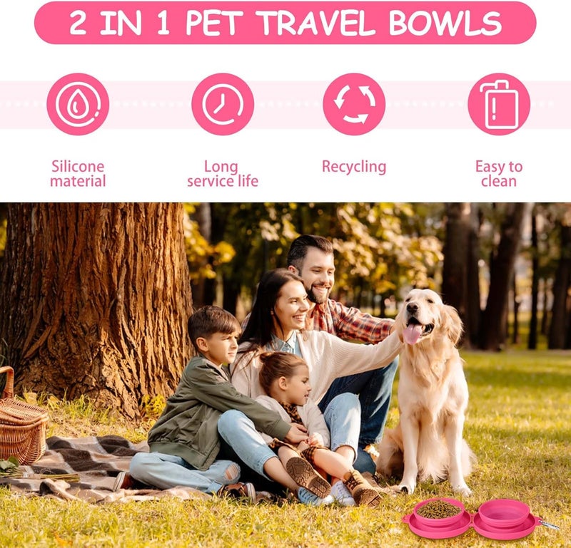 PNEUICALLY Collapsible Dog Water Bowl 2 in 1 Foldable Pet Food and Water Bowl Portable Cats Dishes with Carabiner Clip for Traveling Hiking Camping Walking (Pink) - Image 4